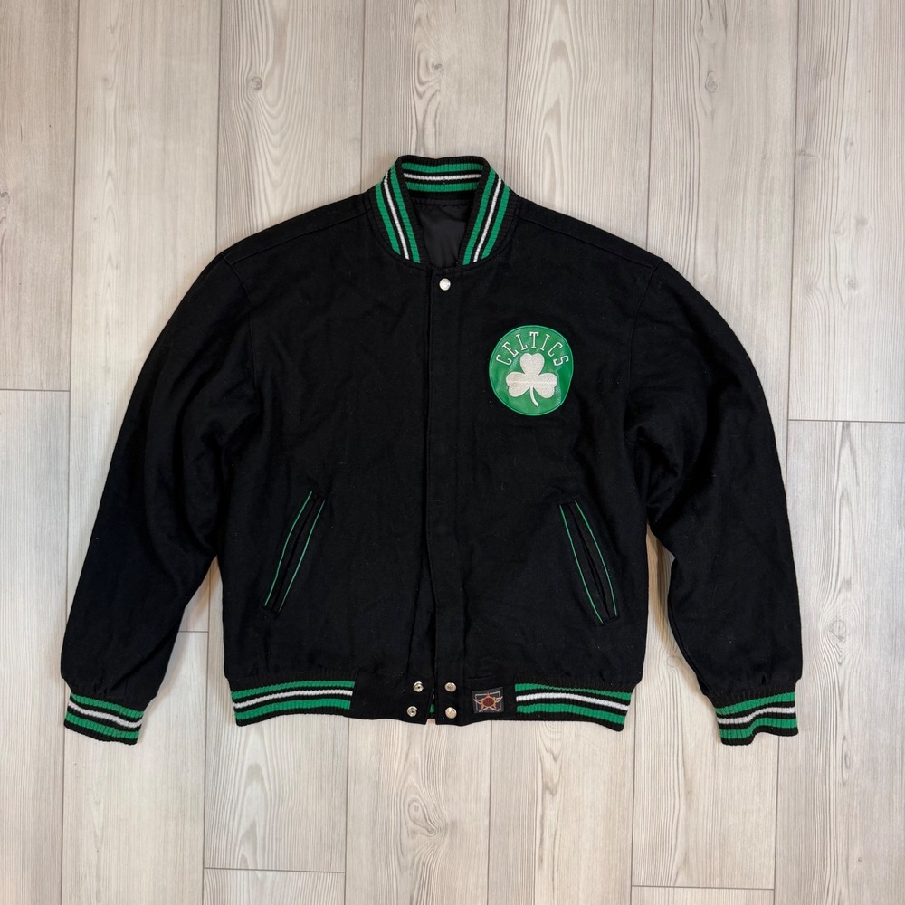 JH Design Boston Celtics NBA Varsity Jacket Black Reversible Large Leprechaun